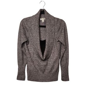 Dressbarn Women's Black Gray White Long Sleeve Tweed Print Cowl Sweater Size S